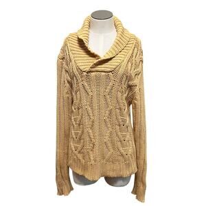 Standard Cloth Womens Tan Cable Knit Shawl Collar Fisherman Sweater Sz S